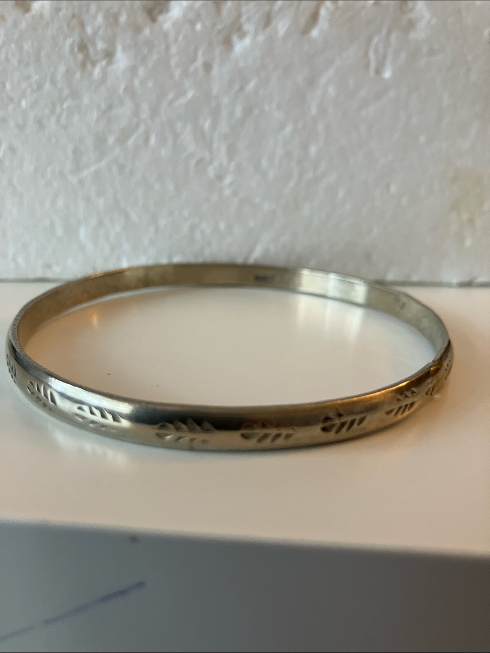 Sterling Silver Engraved Leaf  Bangle Bracelet